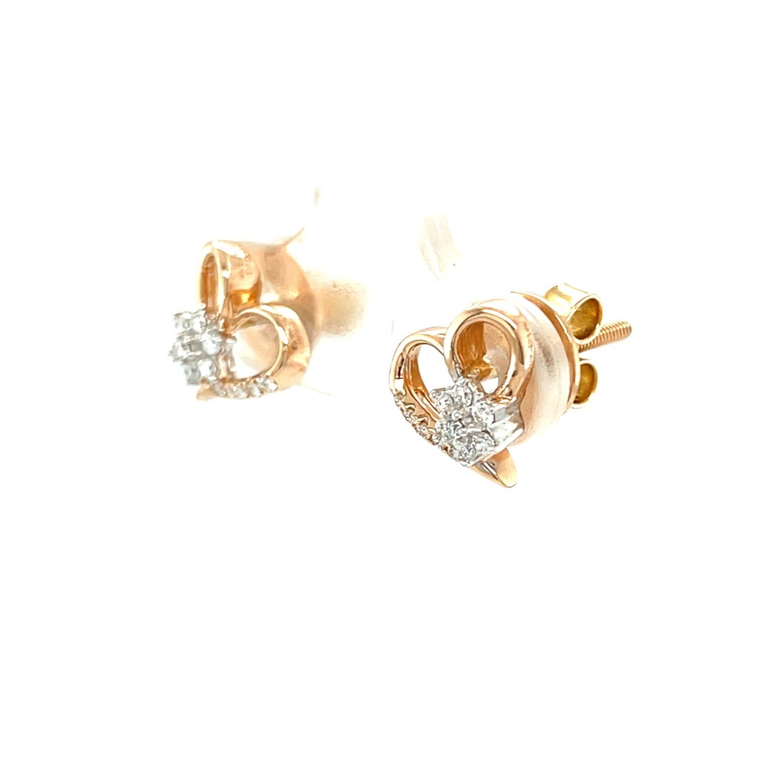 Heart-Shaped Diamond Stud Earrings with Flower Accent